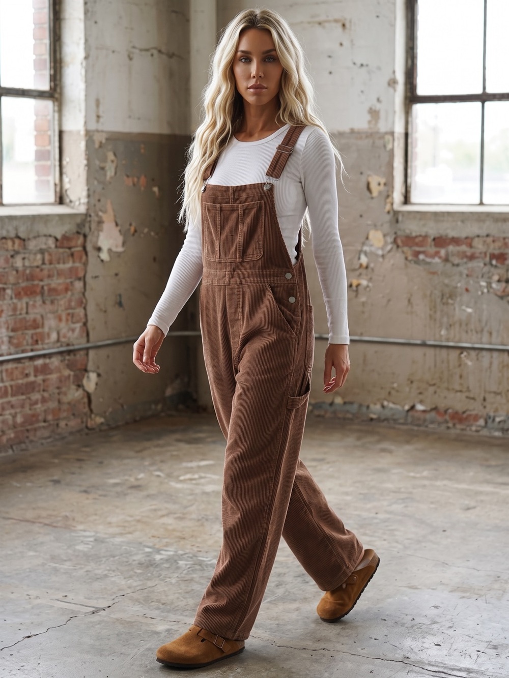NWT Boho Carpenter Relaxed Classic Fit Corduroy Washed Brown Overalls - Picture 11 of 13